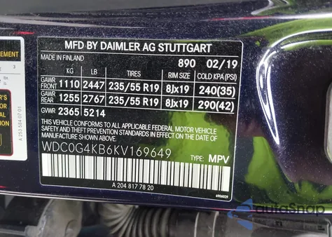 2019 Mercedes-Benz Glc 300 4Matic из США, поврежденный, VIN WDC0G4KB6KV169649